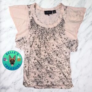 Miss Me Top Womens Small Blush Pink Beaded Shimmer Flutter Sleeve Flowy Coquette